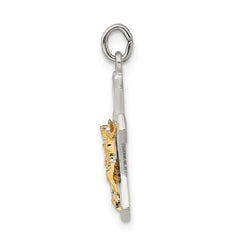 Sterling Silver & Gold-plated Polished Satin & D/C Crucifix Pendant