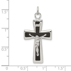 Sterling Silver Black Epoxy INRI Crucifix Pendant
