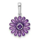 Sterling Silver Rhodium-plated Amethyst and Enamel Pendant