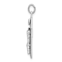 Sterling Silver Platinum-plated Enamel Crucifix Pendant