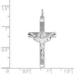 Sterling Silver Platinum-plated Textured Risen Christ Cross Pendant