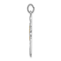 Sterling Silver Platinum-plated Gold Tone Miraculous Medal Cross Pendant