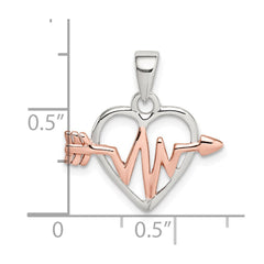 Sterling Silver Rhodium-plated & Rose Tone Heart and Arrow Pendant