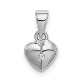 Sterling Silver Rhod-plated Polished & Satin CZ Heart Children's Pendant