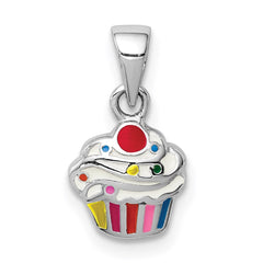 Sterling Silver RH-plated Multi-color Enameled Cupcake Children's Pendant - 2