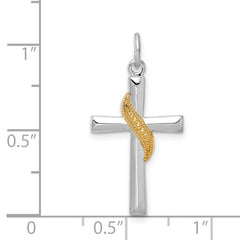 Sterling Silver Platinum-plated & Gold Tone Cross Pendant - 2