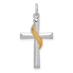 Sterling Silver Platinum-plated & Gold Tone Cross Pendant - 2