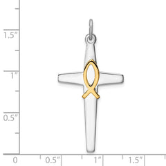 Sterling Silver Platinum-plated & Gold Tone Cross Pendant - 3
