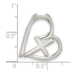 Sterling Silver Polished Cross Heart Chain Slide
