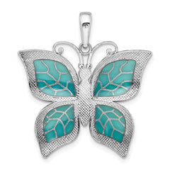 De-Ani Sterling Silver Rhodium-Plated Polished Enameled Aqua Butterfly Pendant - 2