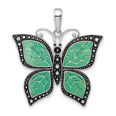 De-Ani Sterling Silver Rhodium-Plated Polished Enameled Aqua Butterfly Pendant - 2