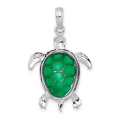 De-Ani Sterling Silver Rhodium-Plated Polished Enameled Green Sea Turtle Pendant - 2
