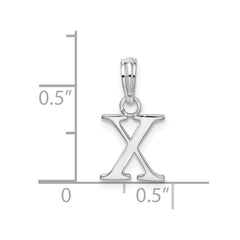 Sterling Silver Rhodium-plated Polished Block Initial -X- Pendant