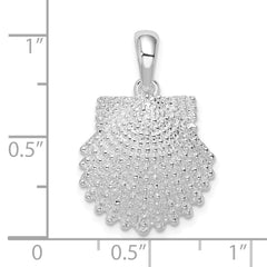 De-Ani Sterling Silver Rhodium-Plated Polished Beaded Scallop Shell Pendant
