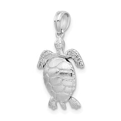 De-Ani Sterling Silver Rhodium-plated Polished 3D Moveable Sea Turtle Pendant