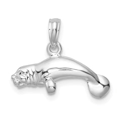 De-Ani Sterling Silver Rhodium-Plated Polished 3D Manatee Pendant - 2