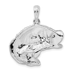 De-Ani Sterling Silver Rhodium-Plated Polished Jumping Bass Fish Pendant - 2