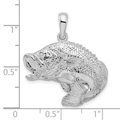 De-Ani Sterling Silver Rhodium-Plated Polished Jumping Bass Fish Pendant - 2