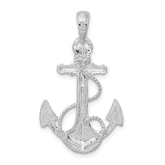 De-Ani Sterling Silver Rhodium-Plated Polished Anchor with Rope Pendant - 2