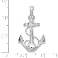 De-Ani Sterling Silver Rhodium-Plated Polished Anchor with Rope Pendant - 2
