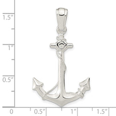 De-Ani Sterling Silver Rhodium-Plated Polished 3D Anchor with Rope Pendant - 6