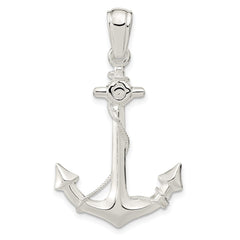 De-Ani Sterling Silver Rhodium-Plated Polished 3D Anchor with Rope Pendant - 6