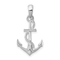 De-Ani Sterling Silver Rhodium-Plated Polished and Textured 3D Anchor with Rope Pendant - 2