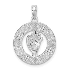 De-Ani Sterling Silver Rhodium-Plated Polished Bahamas Circle with Shell Pendant