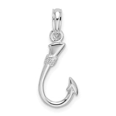 De-Ani Sterling Silver Rhodium-Plated Polished 3D Fish Hook Pendant - 2
