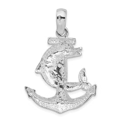 De-Ani Sterling Silver Rhodium-plated Polished Large Dolphin and Anchor Pendant