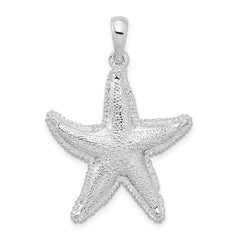 De-Ani Sterling Silver Rhodium-Plated Polished Textured Starfish Pendant - 2