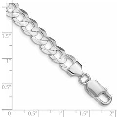 Sterling Silver Rhodium-plated 7.8mm Concave Beveled Curb Chain - 4