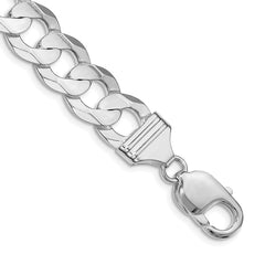 Sterling Silver Rhodium-plated 11.9mm Concave Beveled Curb Chain - 4