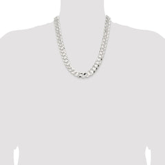 Sterling Silver Rhodium-plated 14.0mm Concave Beveled Curb Chain