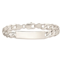 Sterling Silver Polished Engraveable Patterned Curb Link ID Bracelet