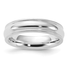 Sterling Silver 5mm Comfort Fit Half Round Milgrain Size 7 Band