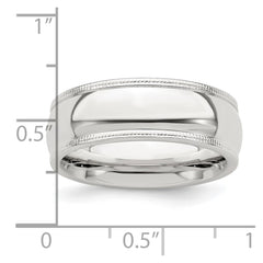 Sterling Silver 7mm Comfort Fit Half Round Milgrain Size 7.5 Band