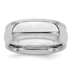 Sterling Silver Rhodium-plated 7mm Comfort Fit Milgrain Size 8.5 Band