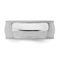 Sterling Silver Rhodium-plated 8mm Comfort Fit Milgrain Size 13 Band