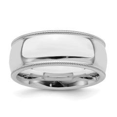 Sterling Silver Rhodium-plated 8mm Comfort Fit Milgrain Size 12.5 Band