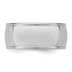 Sterling Silver Rhodium-plated 9mm Comfort Fit Milgrain Size 6 Band