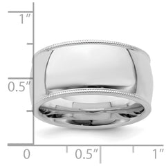 Sterling Silver Rhodium-plated 10mm Comfort Fit Milgrain Size 10 Band