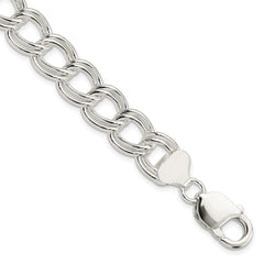 Sterling Silver 11.5mm Solid Double Link Charm Bracelet - 2
