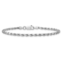 Sterling Silver Rhodium-plated 2.5mm Diamond-cut Rope Chain - 11
