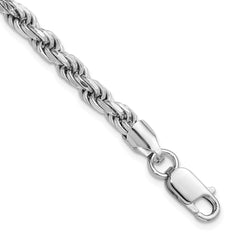 Sterling Silver Rhodium-plated 4.6mm Diamond-cut Rope Chain - 7