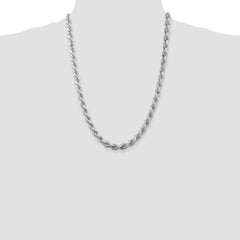 Sterling Silver Rhodium-plated 6.5mm Diamond-cut Rope Chain - 8