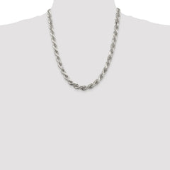 Sterling Silver Rhodium-plated 7.8mm Diamond-cut Rope Chain - 8