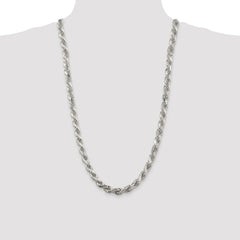 Sterling Silver Rhodium-plated 7.8mm Diamond-cut Rope Chain - 6