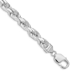 Sterling Silver Rhodium-plated 7.8mm Diamond-cut Rope Chain - 4
