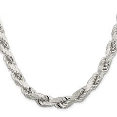 Sterling Silver Rhodium-plated 9.0mm Diamond-cut Rope Chain - 6